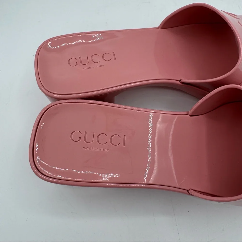 Gucci women slide, sandals, pink Mules with rubber with Glossy Finish size 40 - Picture 5 of 8